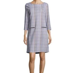 IMNYC ISAAC MIZRAHI BOATNECK PLAID SHIFT DRESS